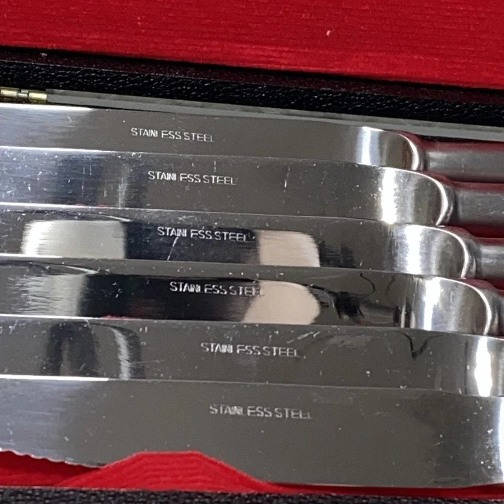 VTG Sheffield EALES 1779 Pistol Handle Knife Set 6 Stainless Steel Steak Knives
